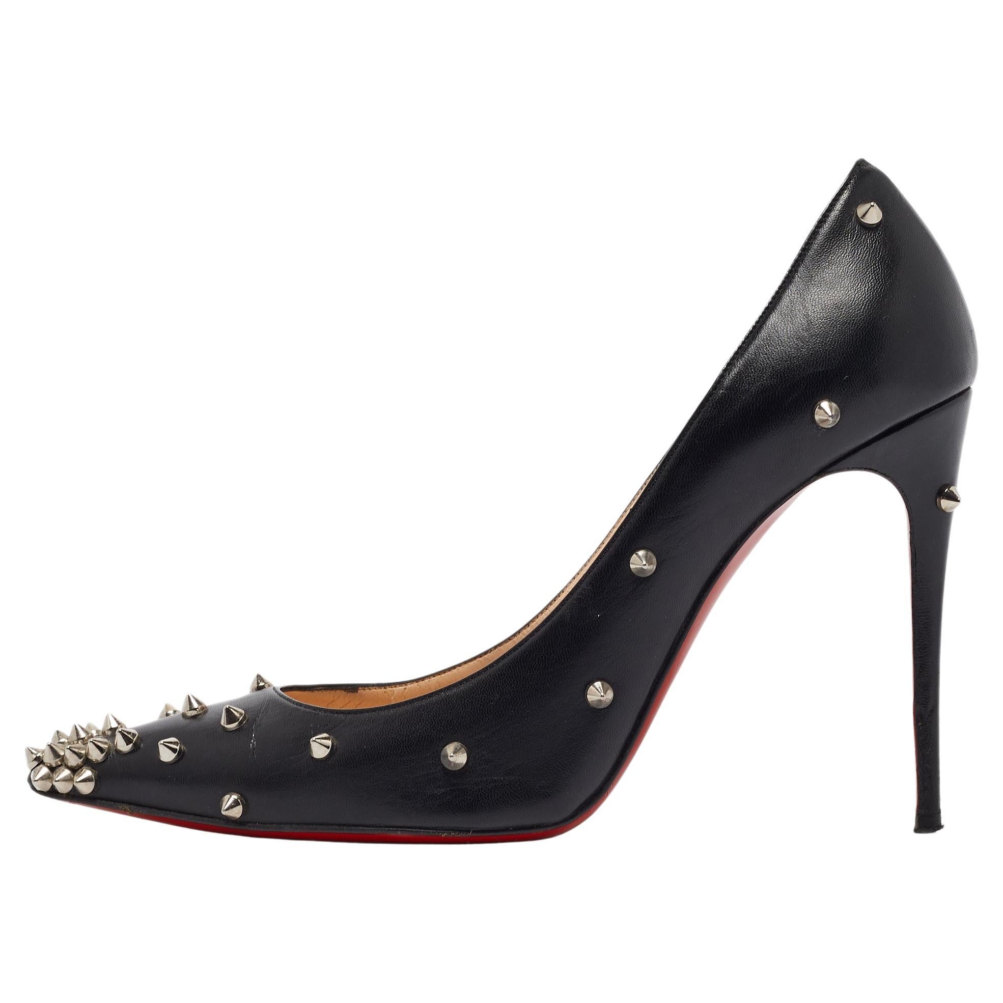 Christian Louboutin Black Leather Degraspike Pumps 38 For Sale