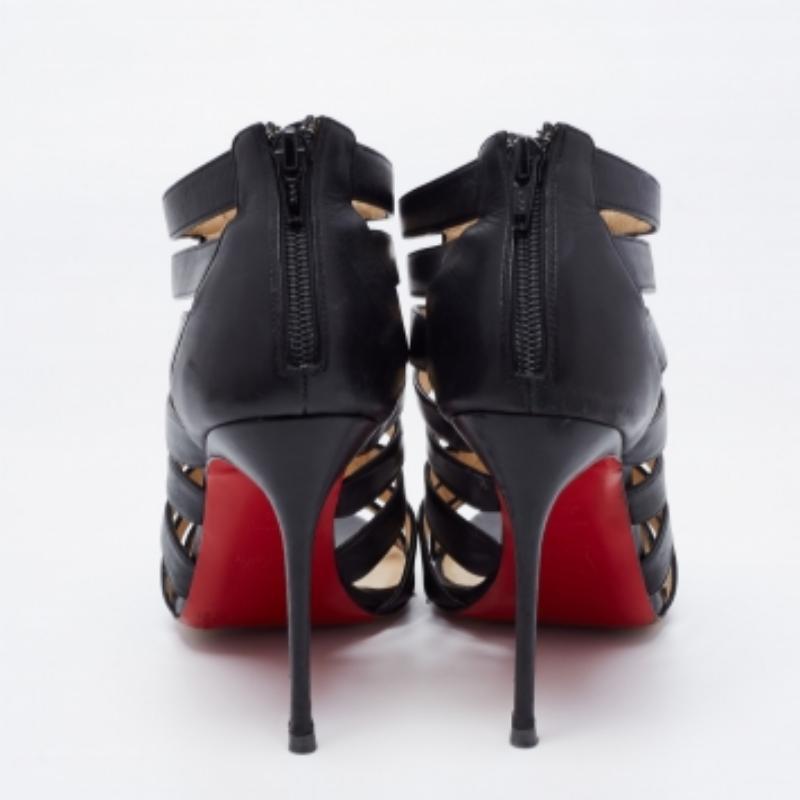Christian Louboutin Schwarz Leder Denis Caged Sandalen Größe 39.5 Damen im Angebot