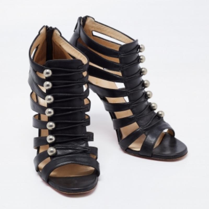 Christian Louboutin Schwarz Leder Denis Caged Sandalen Größe 39.5 im Angebot 2