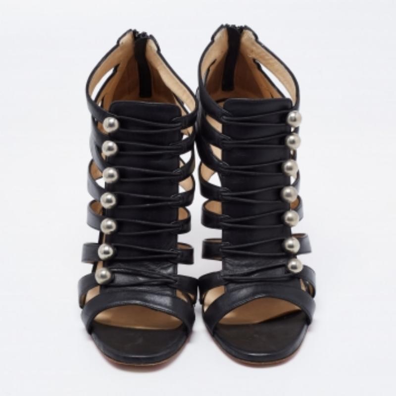Christian Louboutin Schwarz Leder Denis Caged Sandalen Größe 39.5 im Angebot 3
