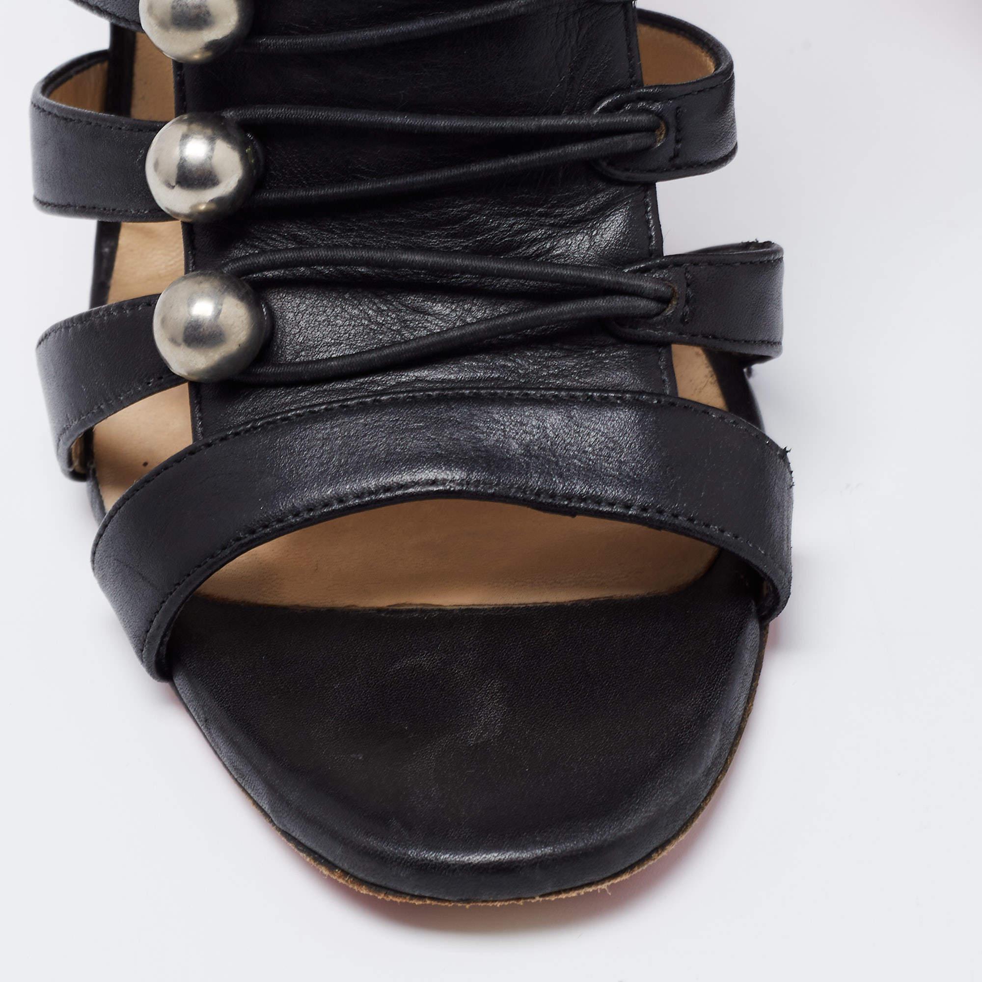Christian Louboutin Black Leather Denis Caged Sandals Size 39.5 For Sale 3