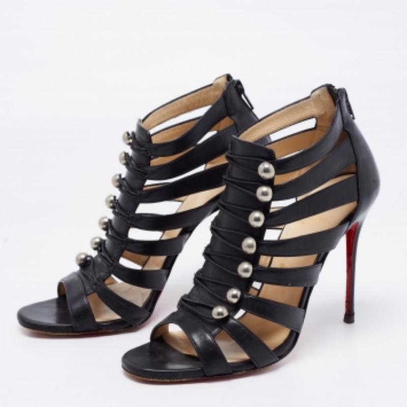 Christian Louboutin Schwarz Leder Denis Caged Sandalen Größe 39.5 im Angebot 4