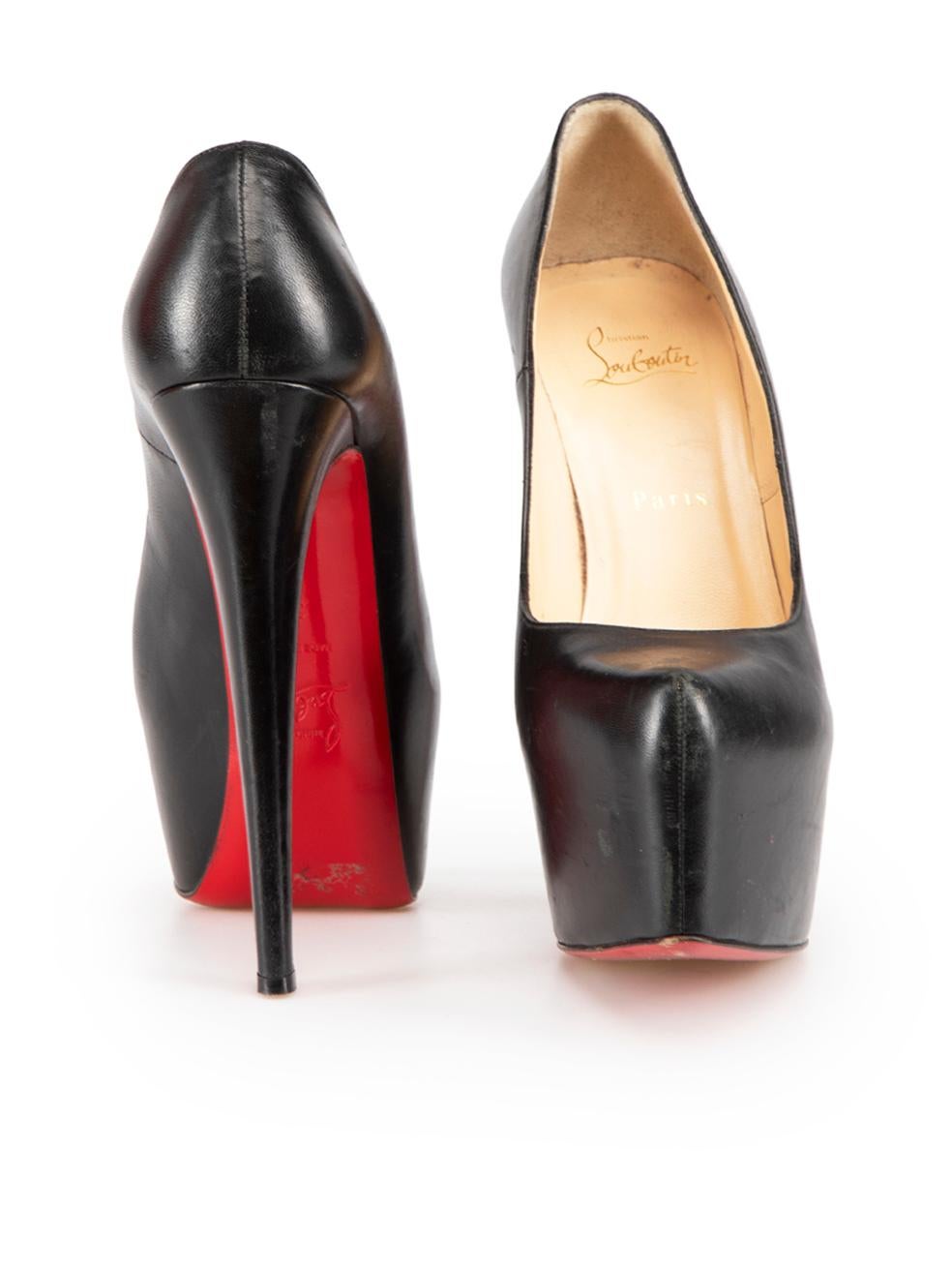 Christian Louboutin Black Leather Dolly Heels Size IT 39 In Good Condition For Sale In London, GB
