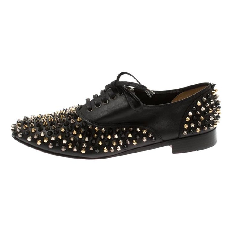 Christian Louboutin Black Leather Donna Spike Lace Up Oxfords Size 41 ...