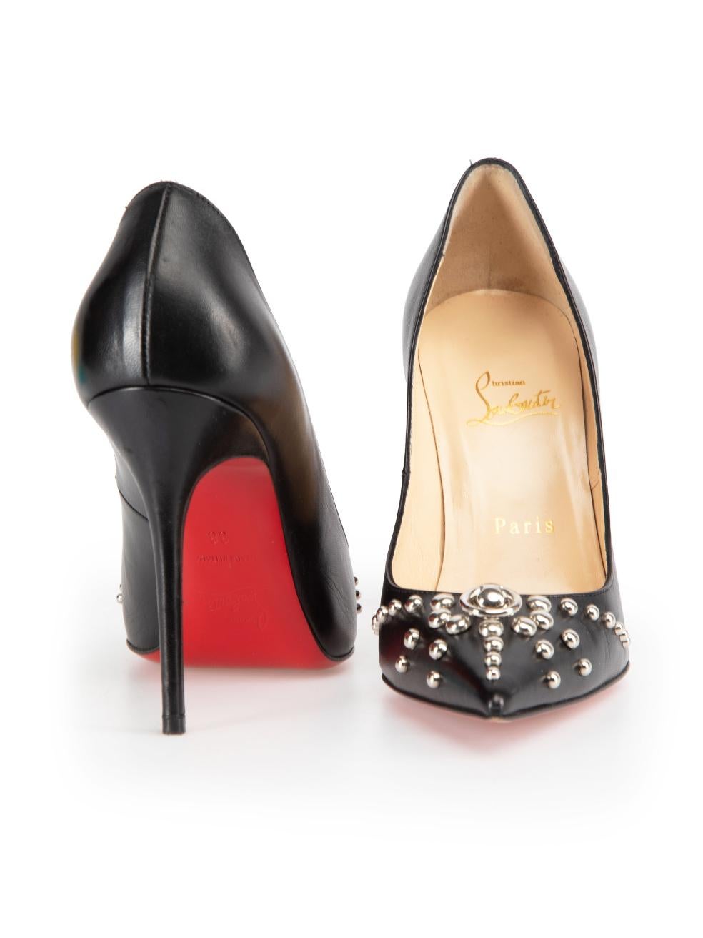 Christian Louboutin Black Leather Door Knock 120 Heels Size IT 38 In Excellent Condition In London, GB