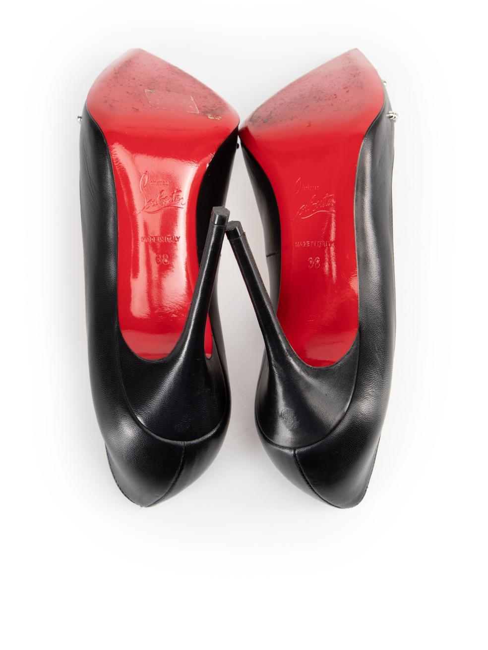 Women's Christian Louboutin Black Leather Door Knock 120 Heels Size IT 38