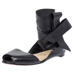 Christian Louboutin Black Leather Du Desert Wrap Up Flat Sandals Size 39.5