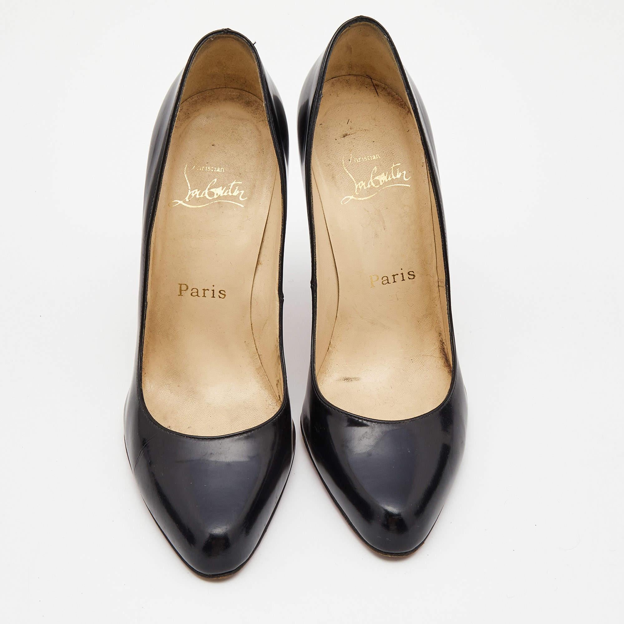 Christian Louboutin Black Leather Elisa Pumps Size 37.5 In Good Condition In Dubai, Al Qouz 2