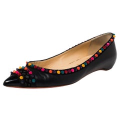 Christian Louboutin Black Leather Embellished Ballet Flats Size 39.5
