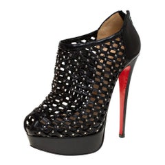 Christian Louboutin Black Leather Embellished Kasha Caged Booties Size 36.5