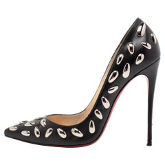 Christian Louboutin Black Leather Embellished Pumps Size 41