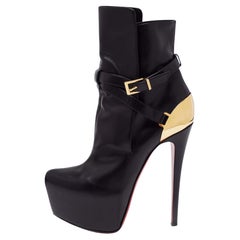 Christian Louboutin Black Leather Equestria Platform Ankle Boots Size 38.5