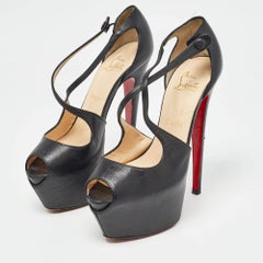 Christian Louboutin Black Leather Exagona Sandals Size 37.5