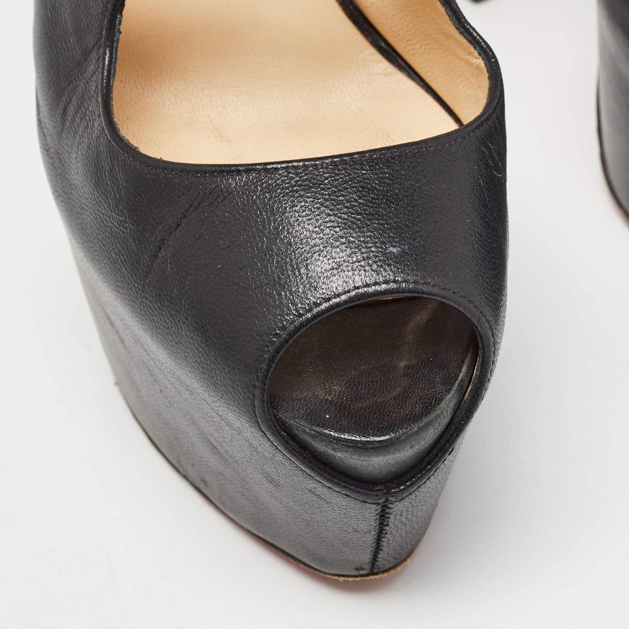 Christian Louboutin Black Leather Exagona Sandals Size 37.5 3