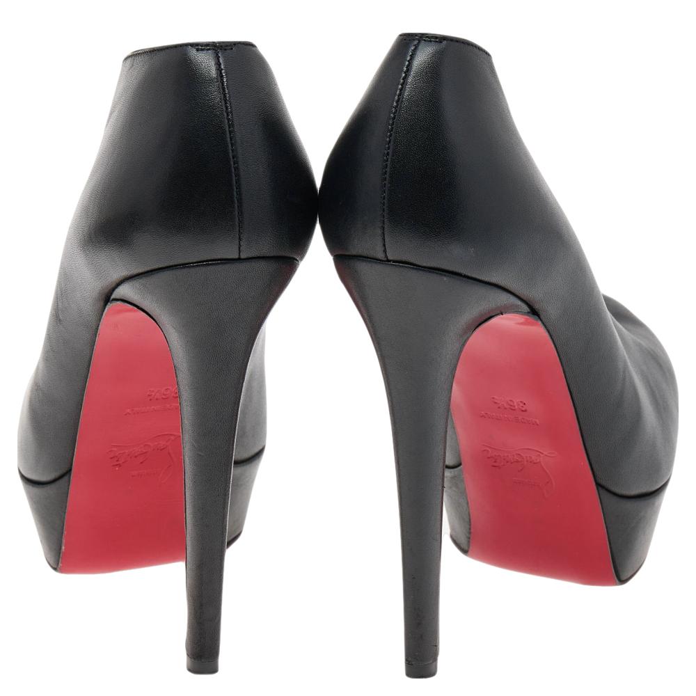 Christian Louboutin Black Leather Fast Plato Platform Booties Size 36.5 For Sale 1