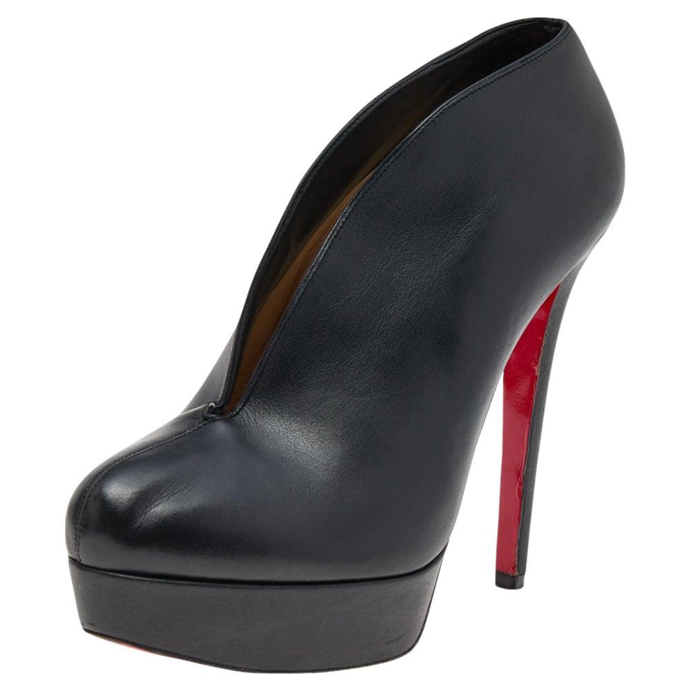 Christian Louboutin Black Leather Fast Plato Platform Booties Size 36.5 For Sale