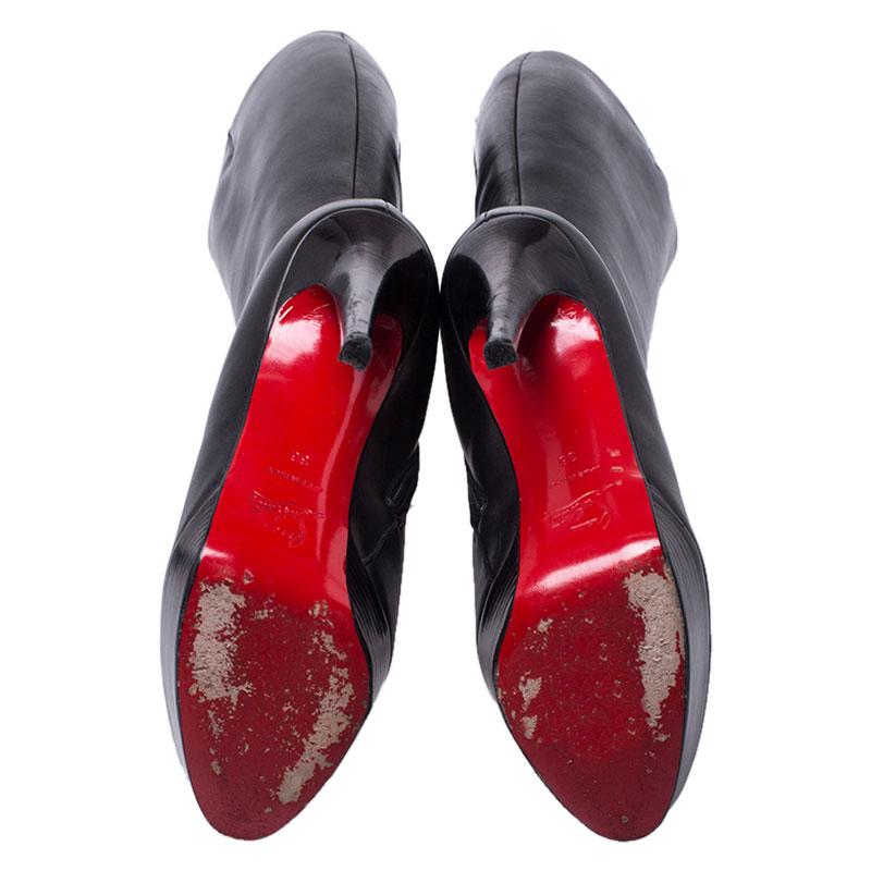 Women's Christian Louboutin Black Leather Fifi Botta Knee Boots Size 36