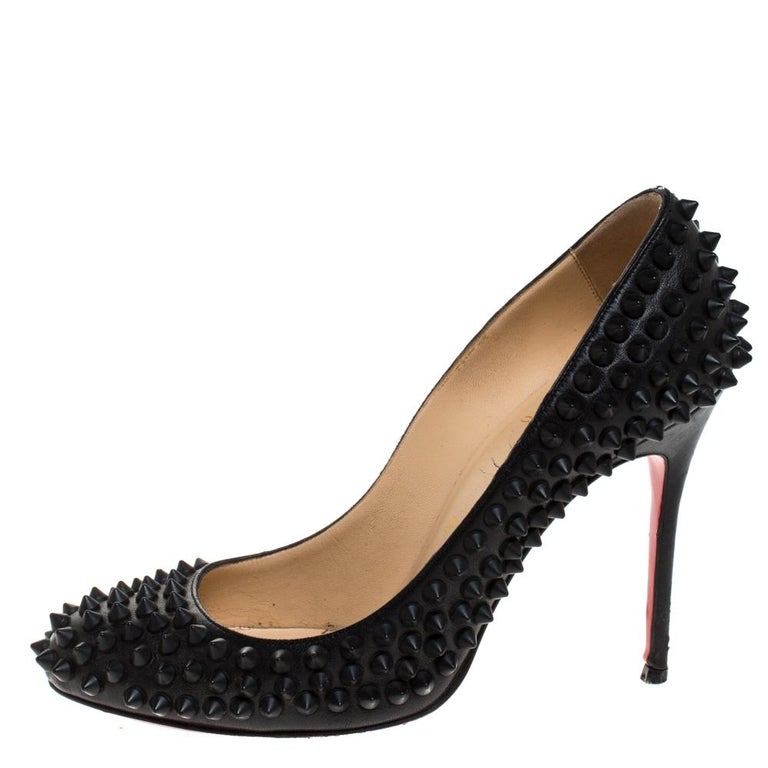 Louboutin Black Leather Fifi Spike Pumps Size 36 For Sale at 1stDibs black spike louboutin heels, louboutin black spike heels, christian louboutin spike