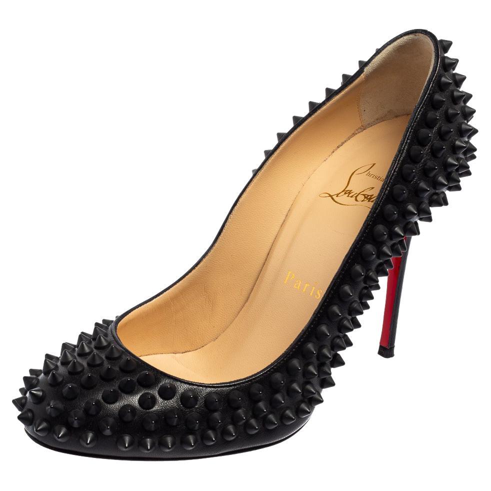 Christian Louboutin Black Leather Fifi Spikes Pumps Size 36 For Sale