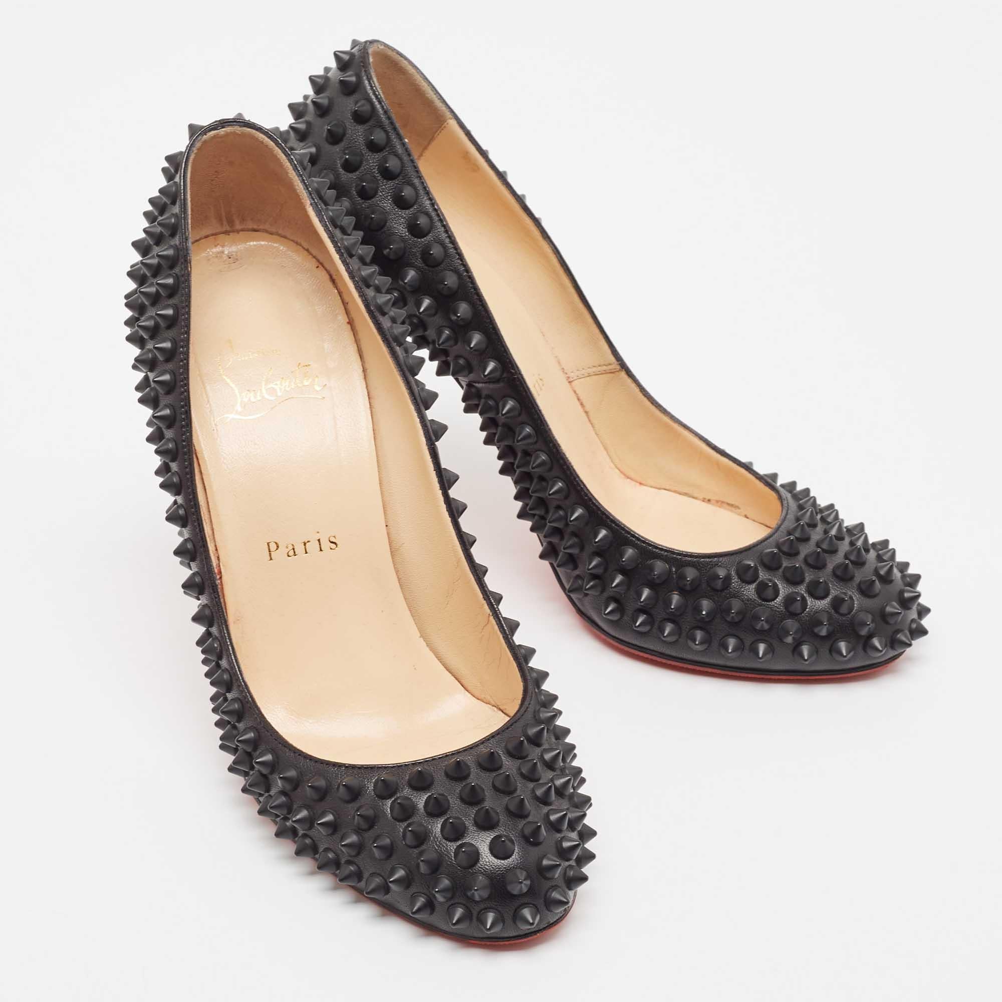 Christian Louboutin Black Leather Fifi Spikes Pumps Size 36.5 For Sale 1