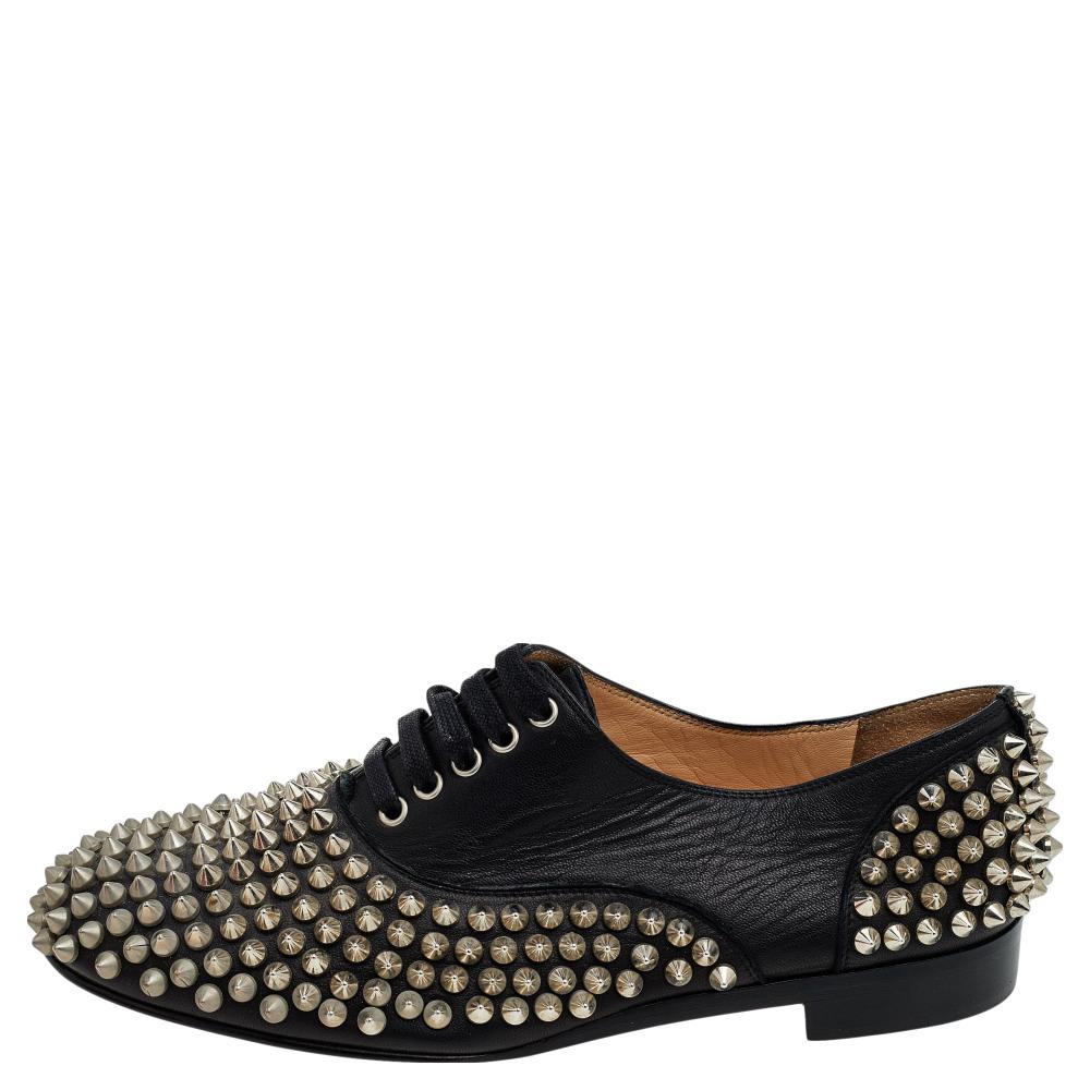 Christian Louboutin remains exemplary and nonpareil when it comes to crafting high-value, reliable footwear that always appears trendy! These Freddy Spike Oxfords are designed lavishly using black leather with silver-toned Spike accents perched all