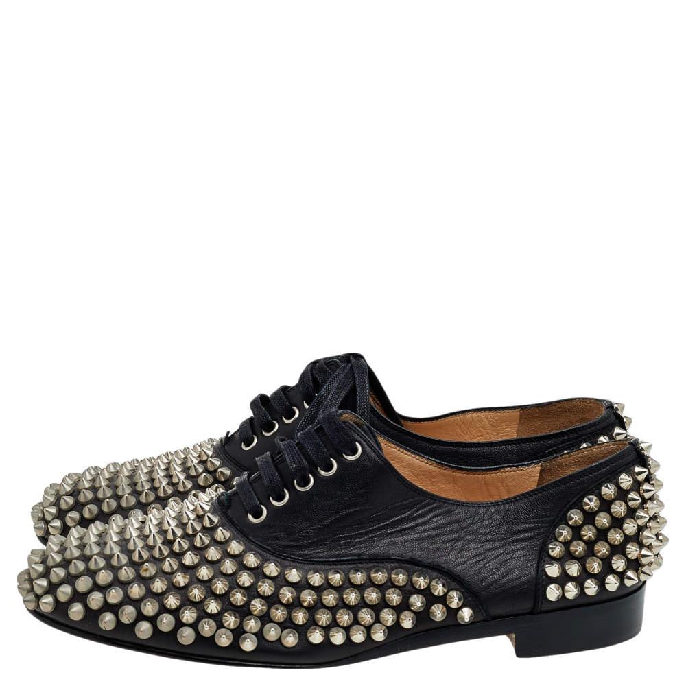 Women's Christian Louboutin Black Leather Freddy Spike Lace Up Oxfords Size 36 For Sale