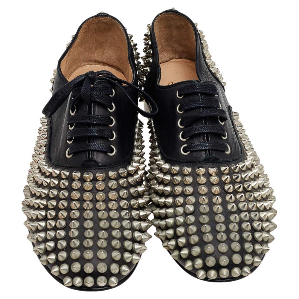 Christian Louboutin Black Leather Freddy Spike Lace Up Oxfords Size 36 For Sale 3