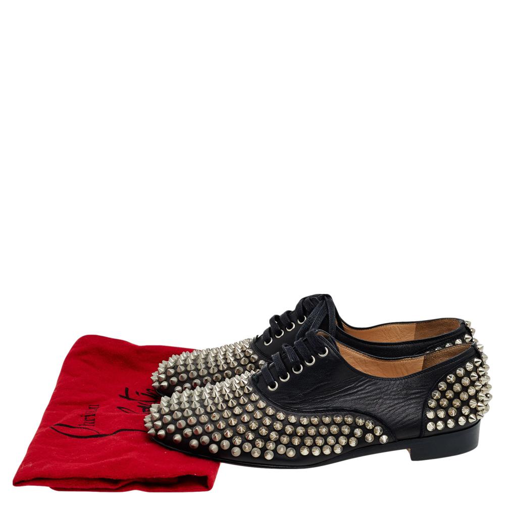 Christian Louboutin Black Leather Freddy Spike Lace Up Oxfords Size 36 For Sale 1