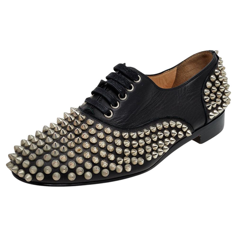 Christian Louboutin Black Leather Freddy Spike Lace Up Oxfords Size 36 For Sale