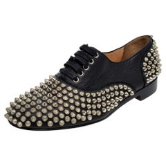 Used Christian Louboutin Black Leather Freddy Spike Lace Up Oxfords Size 36