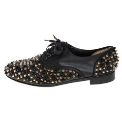 Christian Louboutin Black Leather 'Freddy' Spike Lace Up Oxfords Size 38