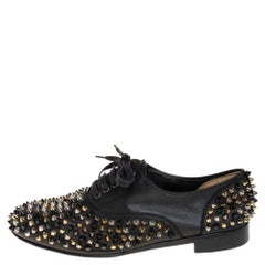 Christian Louboutin Black Leather 'Freddy' Spike Lace Up Oxfords Size 38