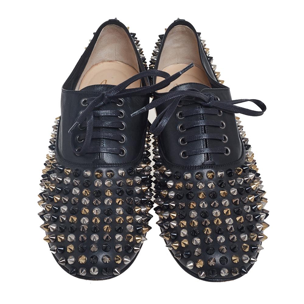 Christian Louboutin - Oxfords in pelle nera Freddy Spike Lace-Up Taglia 39,5 2