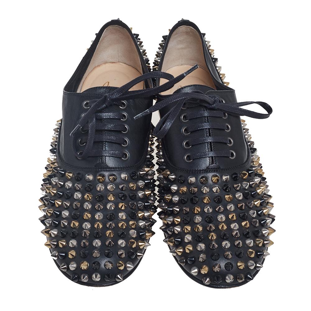 Christian Louboutin Black Leather Freddy Spike Lace-Up Oxfords Size 39.5 3