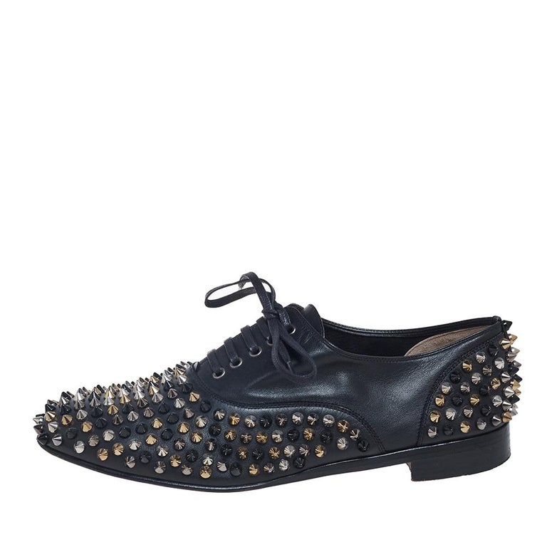 Christian Louboutin Black Leather Freddy Spike Lace-Up Oxfords Size 39. ...