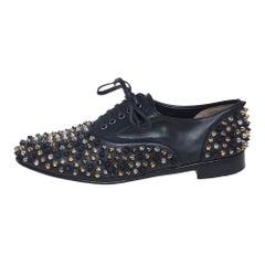 Christian Louboutin Black Leather Freddy Spike Lace-Up Oxfords Size 39.5