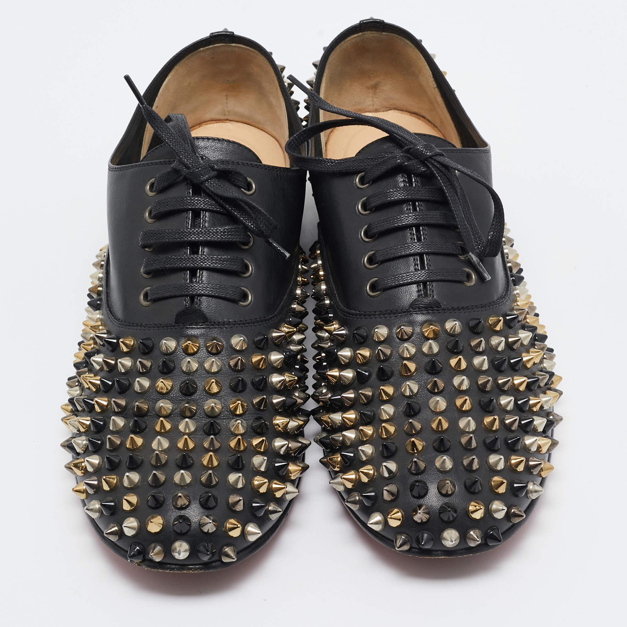 Nero Christian Louboutin - Freddy Spike Oxfords in pelle nera - misura 40,5 in vendita