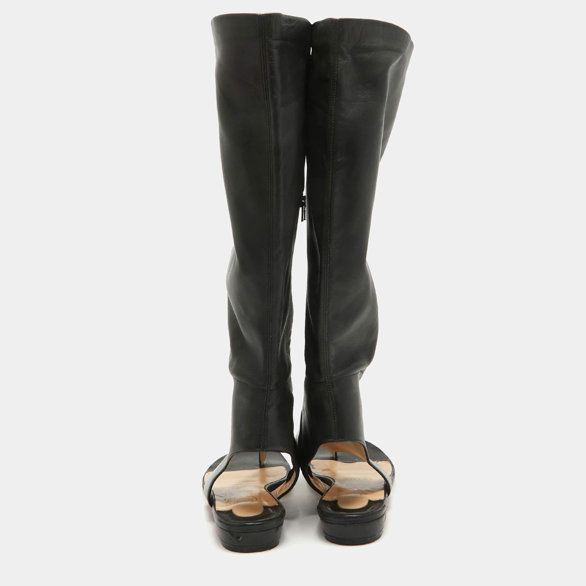 Christian Louboutin Black Leather From Sand Flat Knee Sandals Size 37 1