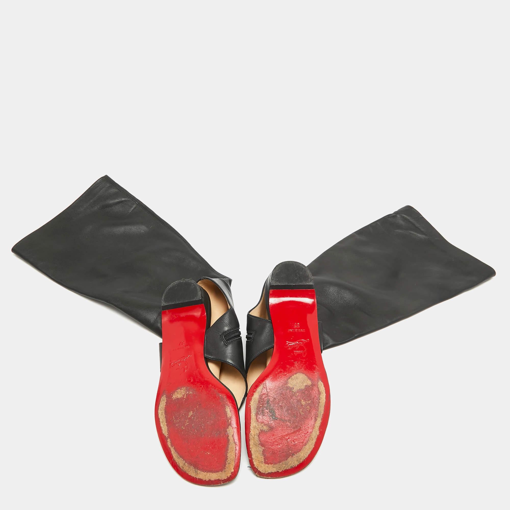 Christian Louboutin Black Leather From Sand Flat Knee Sandals Size 37 3