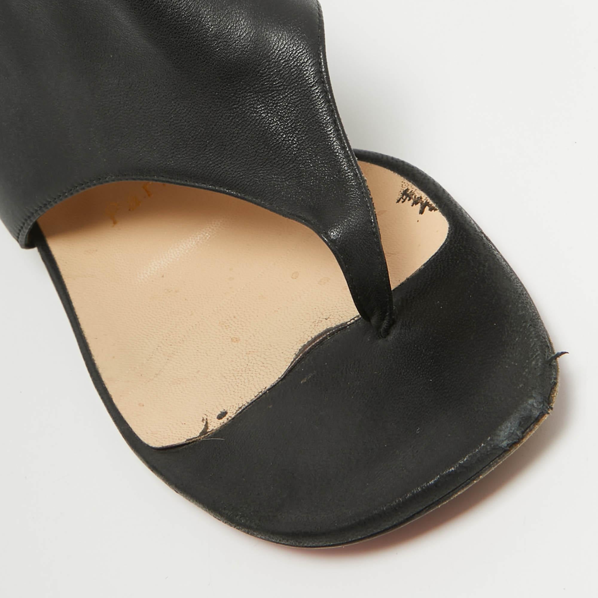 Christian Louboutin Black Leather From Sand Flat Knee Sandals Size 37 4