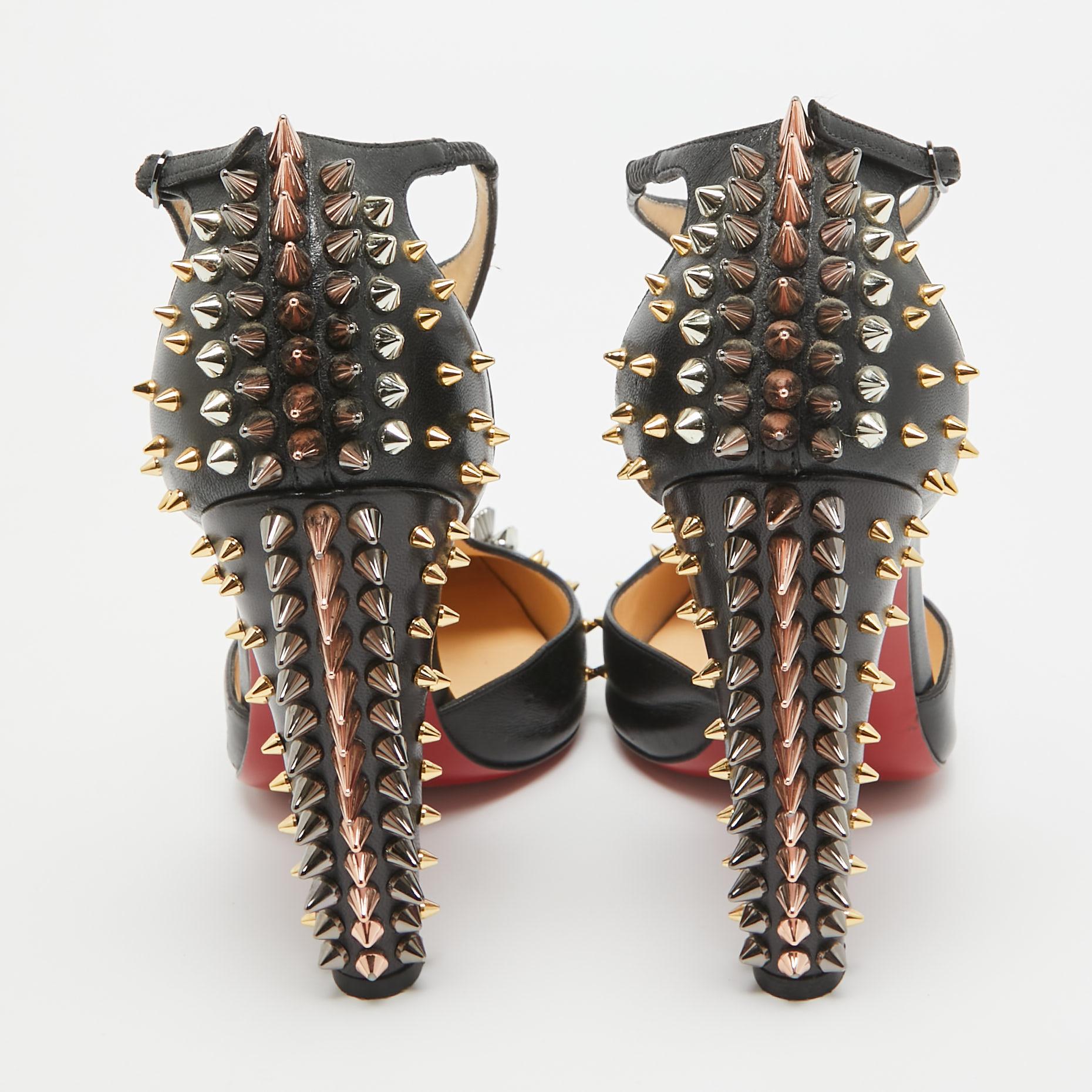 Christian Louboutin Black Leather Goldostrap Spike Pumps Size 37 For Sale 2