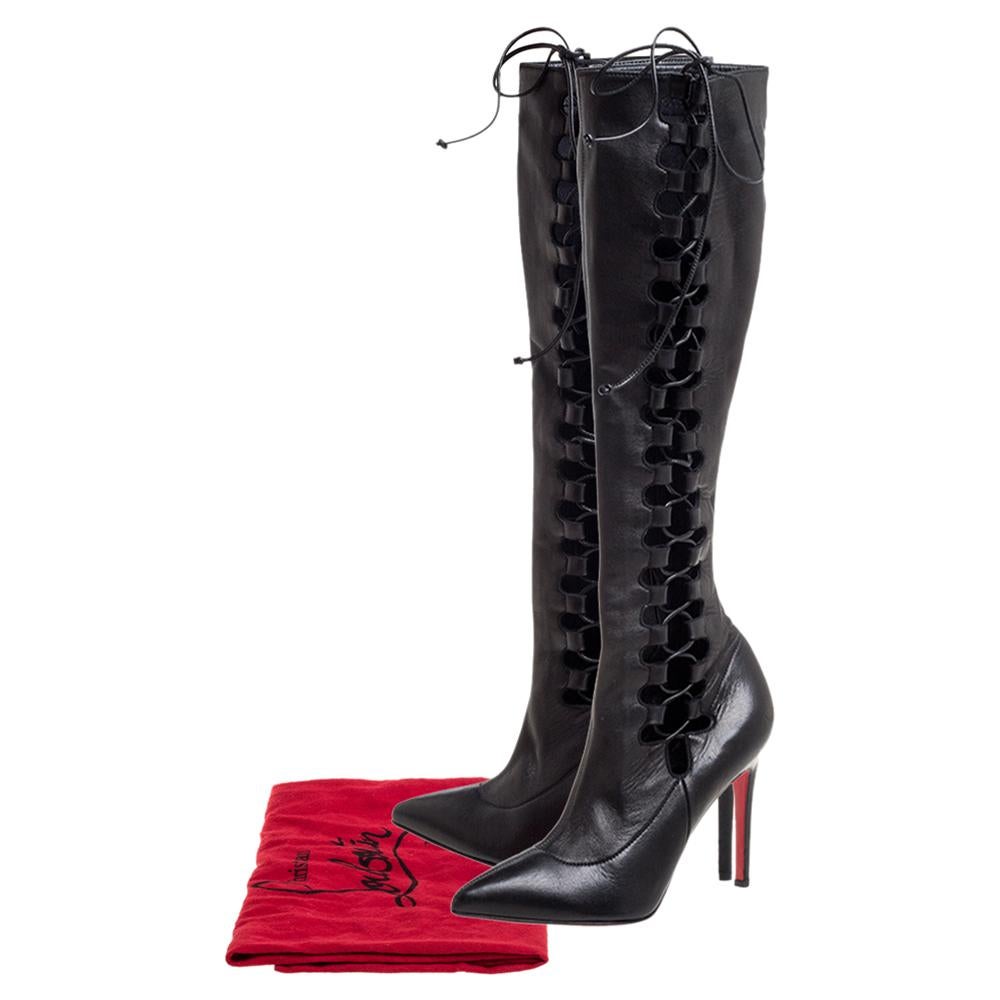 Christian Louboutin Black Leather Goulue High Boots Size 37 1