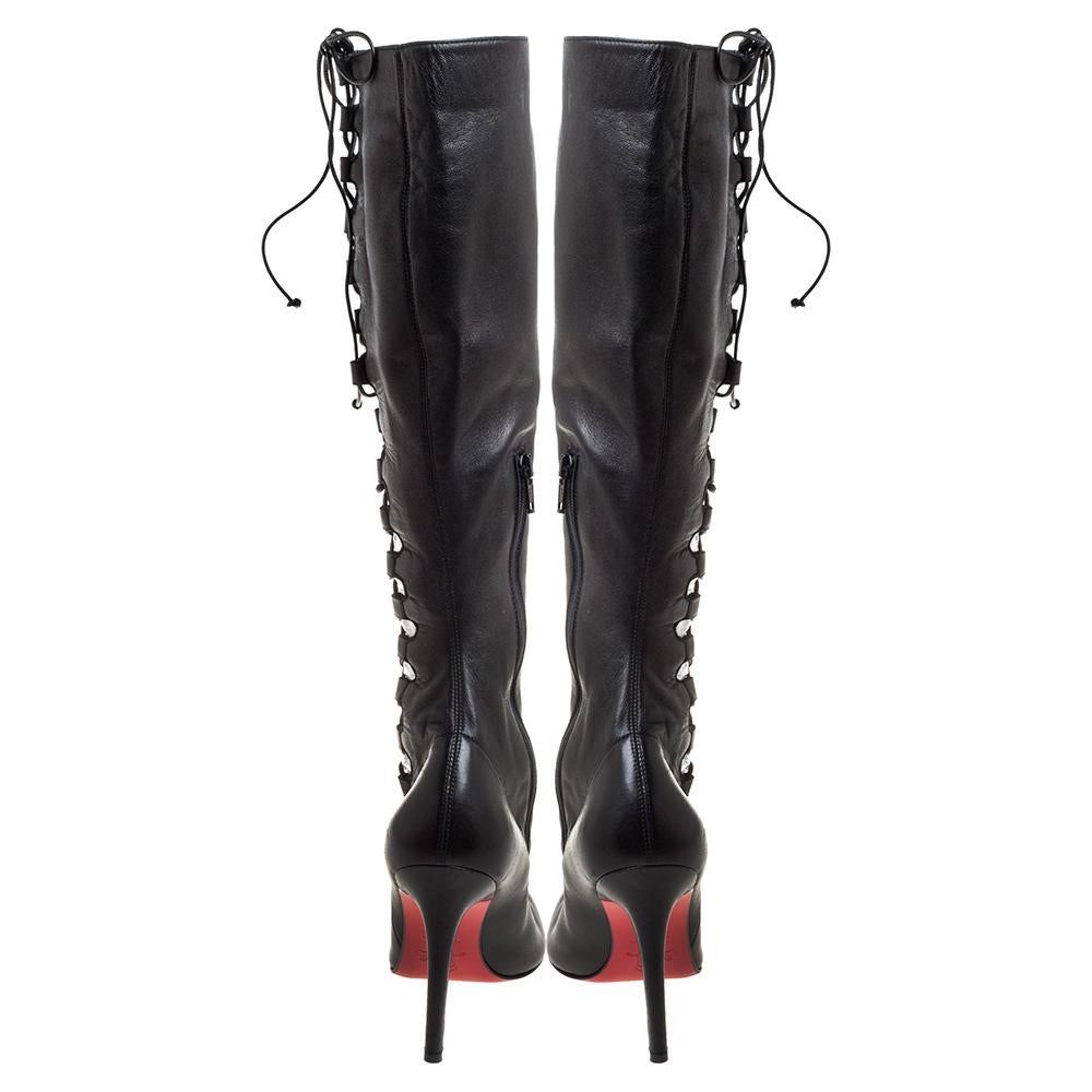 Christian Louboutin Black Leather Goulue High Boots Size 37 2