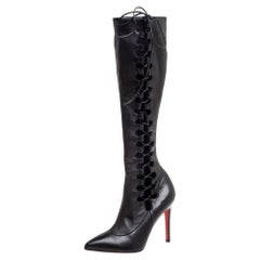 Christian Louboutin Black Leather Goulue High Boots Size 37