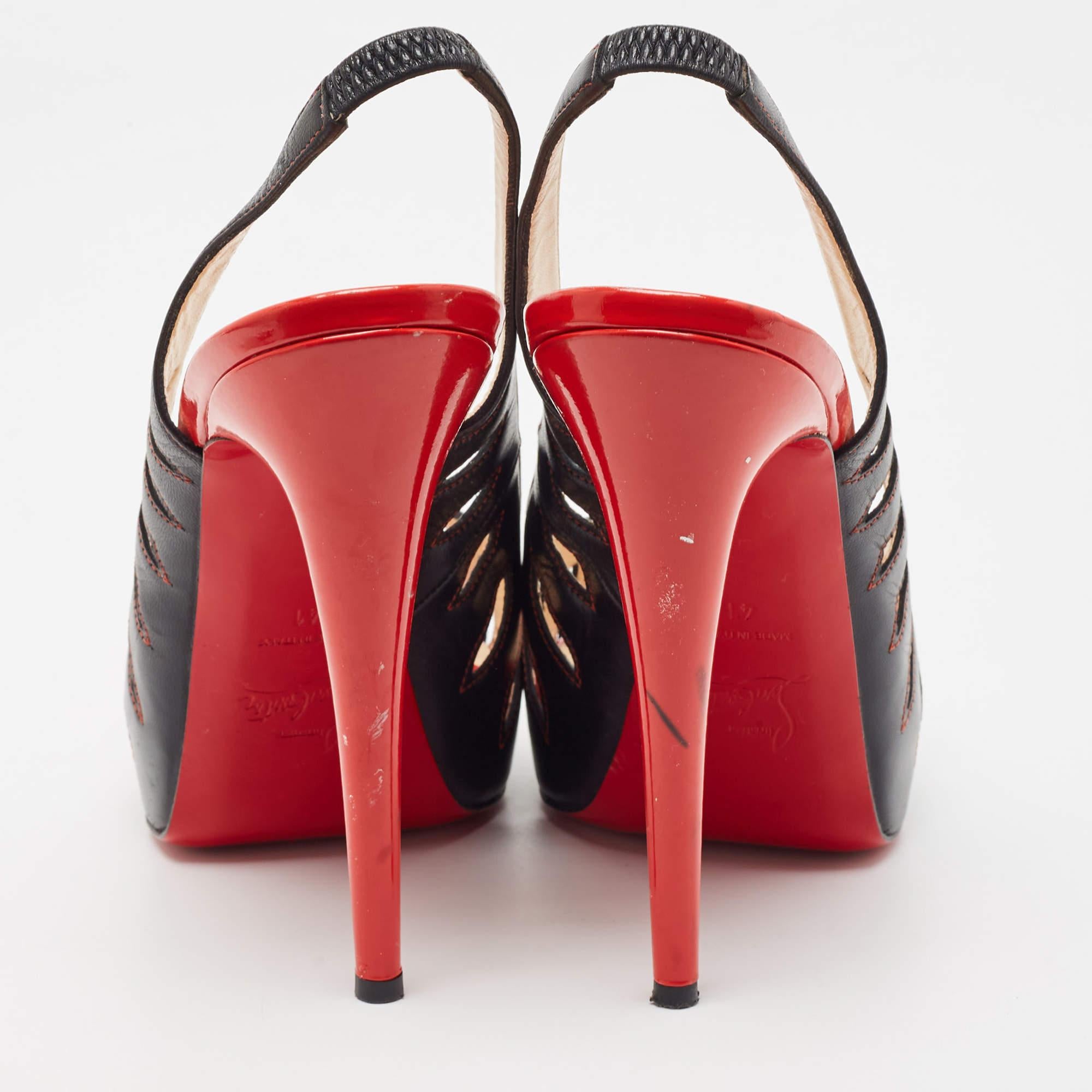 Christian Louboutin Black Leather Griff Slingback Sandals Size 41 For Sale 1