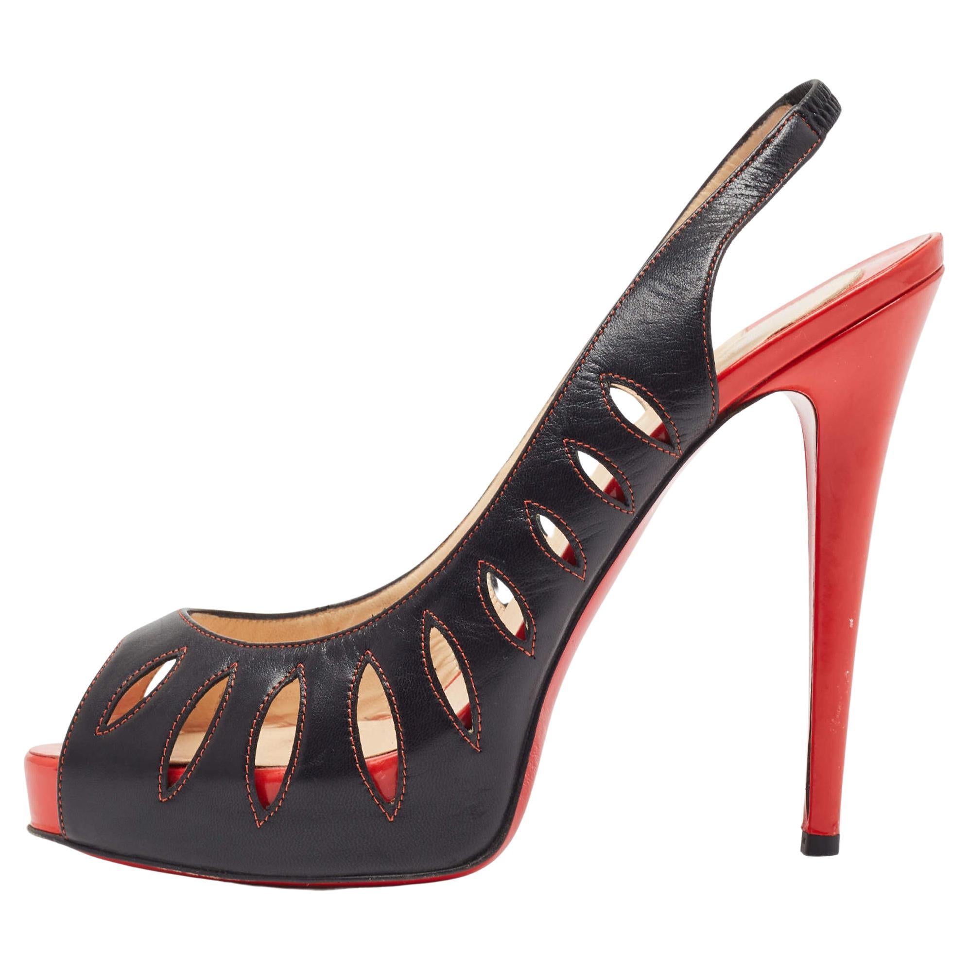 Christian Louboutin Black Leather Griff Slingback Sandals Size 41 For Sale
