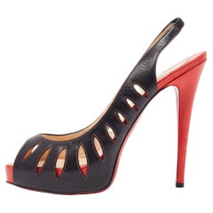 Christian Louboutin Black Leather Griff Slingback Sandals Size 41