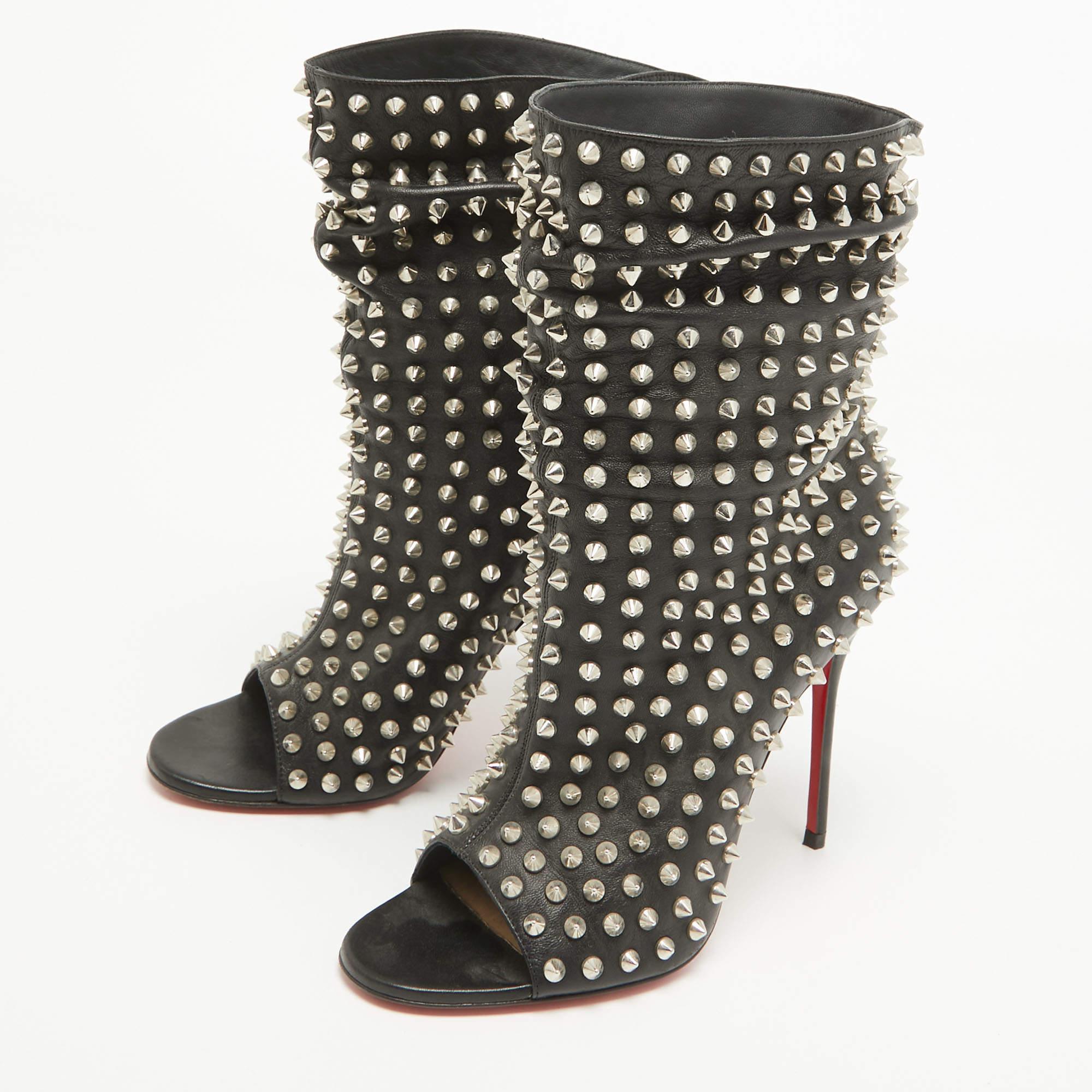 Christian Louboutin Black Leather Guerilla Ankle Boots Size 37.5 For Sale 4