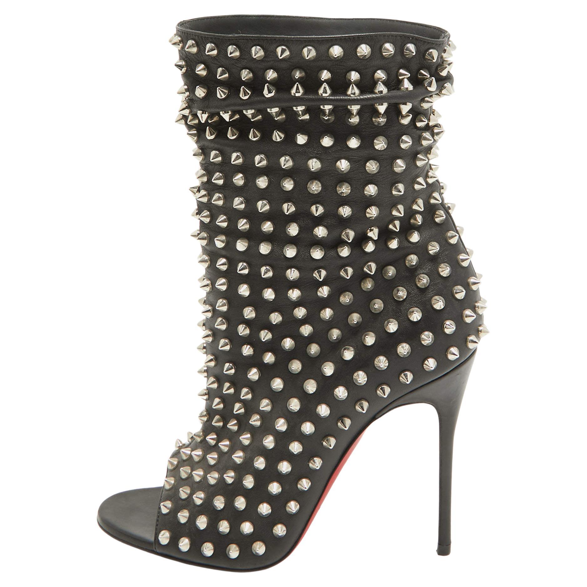 Christian Louboutin Black Leather Guerilla Ankle Boots Size 37.5 For Sale