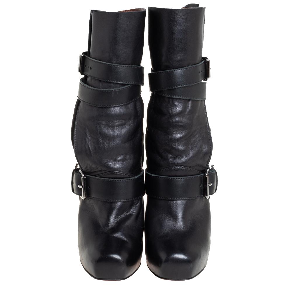 Christian Louboutin Black Leather Guerriere Platform Ankle Boots Size 37.5 In Good Condition In Dubai, Al Qouz 2